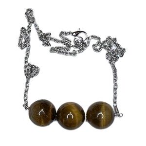 Tiger Eye necklace large beads silver brown handmade 21 inches long